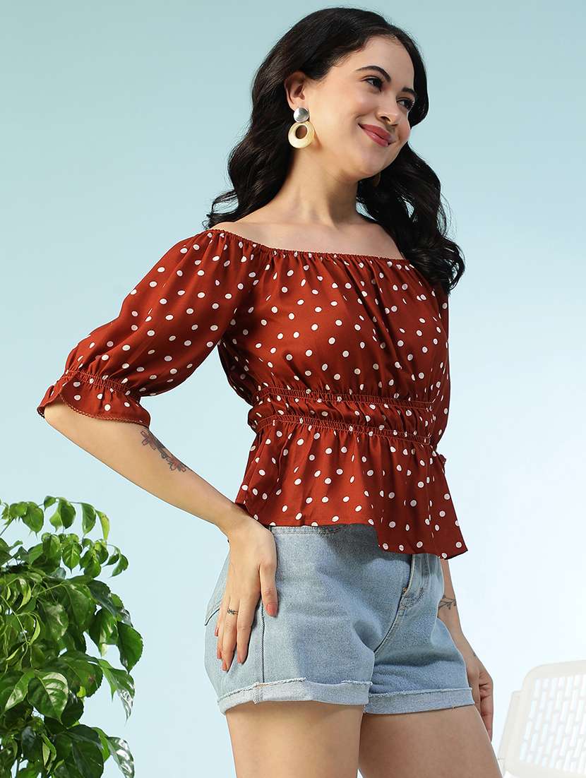 women polka doted off shoulder peplum top - 22082620 - Standard Image - 3