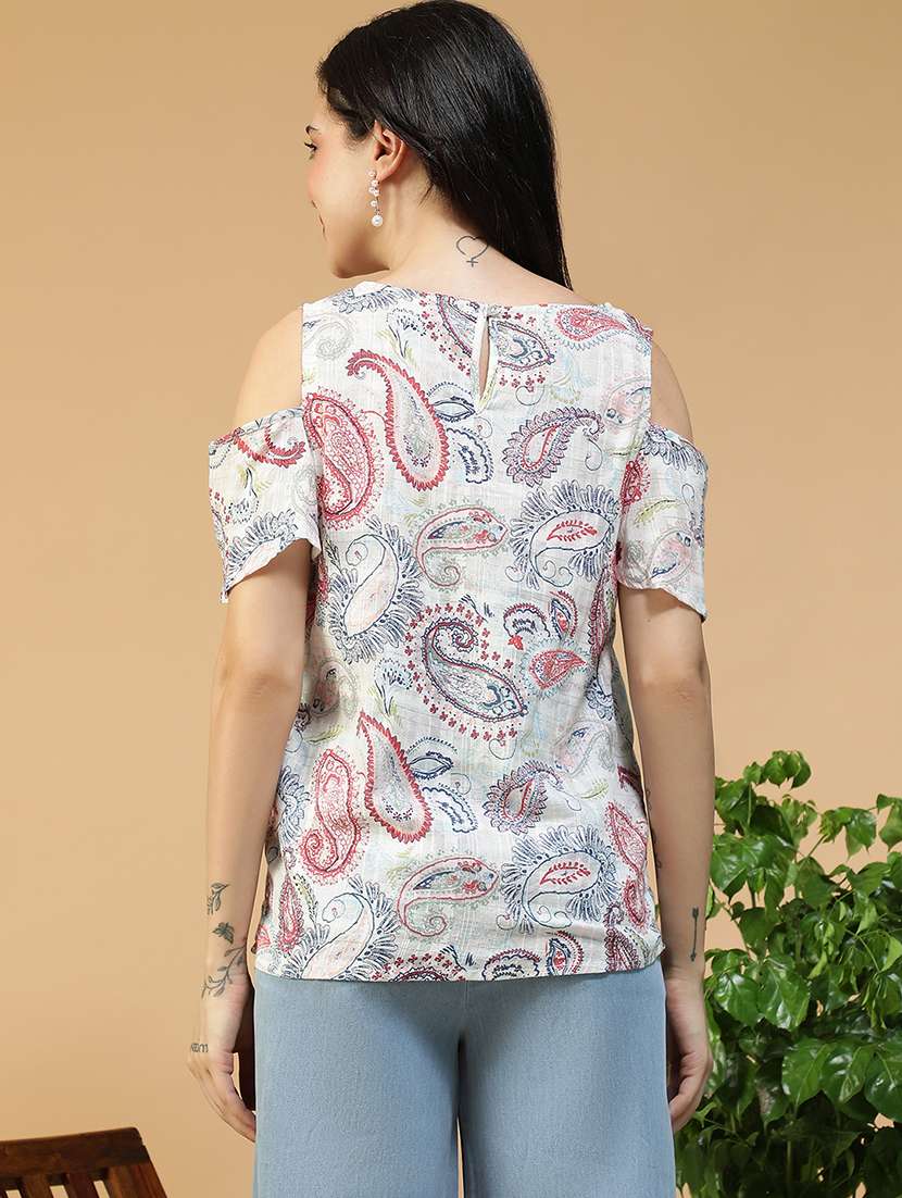 women printed cold shoulder regular fit top - 22082626 -  Standard Image - 3