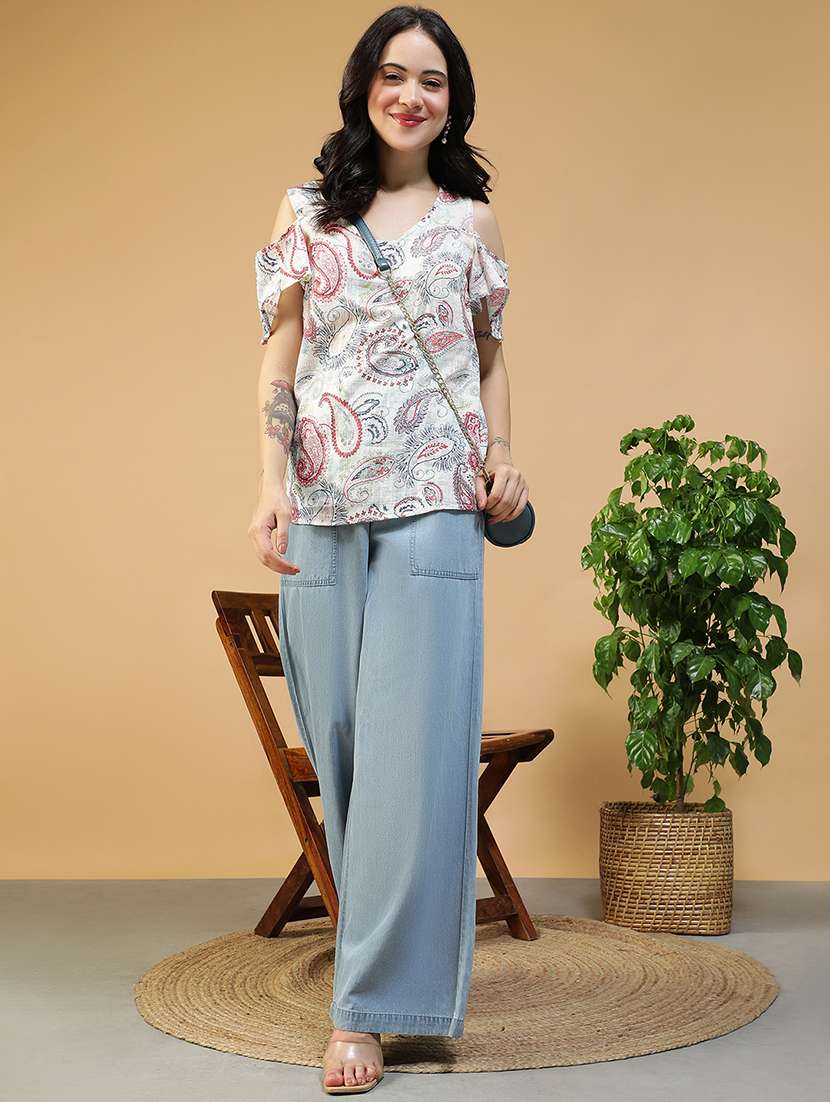 women printed cold shoulder regular fit top - 22082626 -  Standard Image - 5