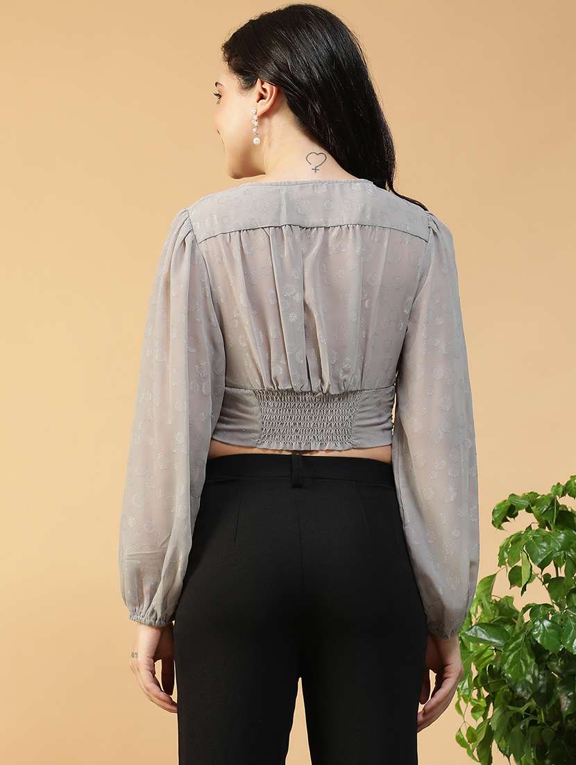 women self designed puff sleeve crop top - 22082629 -  Standard Image - 3