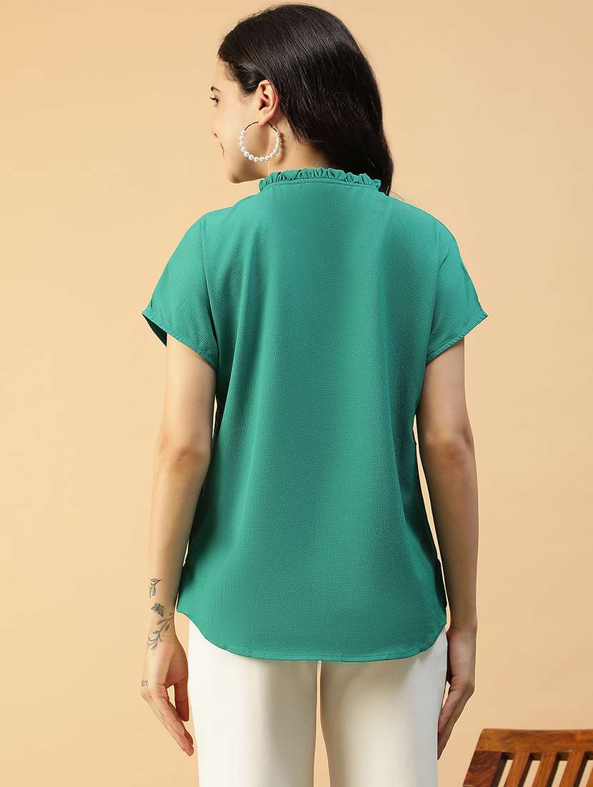 women solid tie-up neck regular fit top - 22082630 - Standard Image - 3