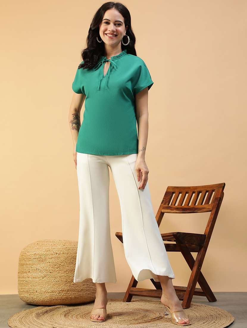 women solid tie-up neck regular fit top - 22082630 - Standard Image - 5