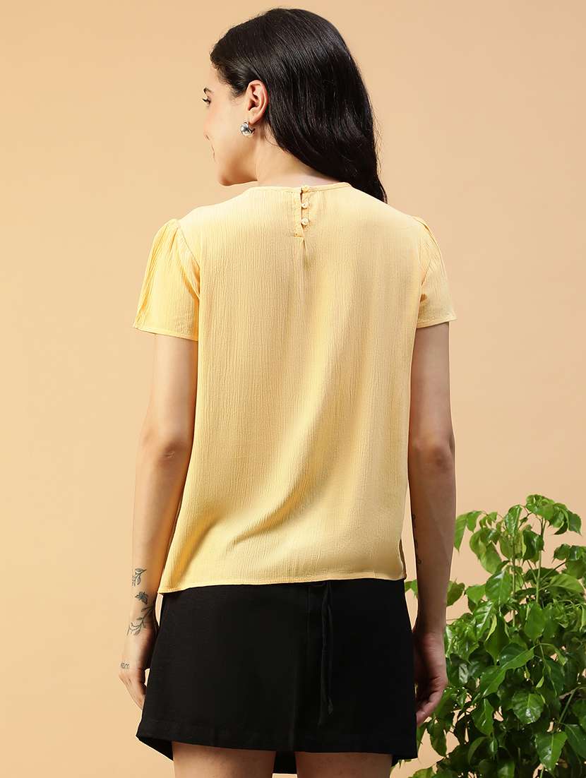 women solid round neck puff sleeve regular top - 22082634 -  Standard Image - 3