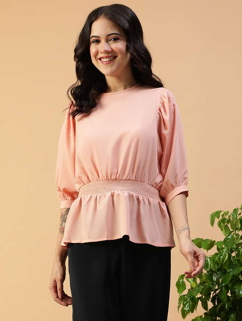 women solid puff sleeve peplum top - 22082635 -  Zoom Image - 0