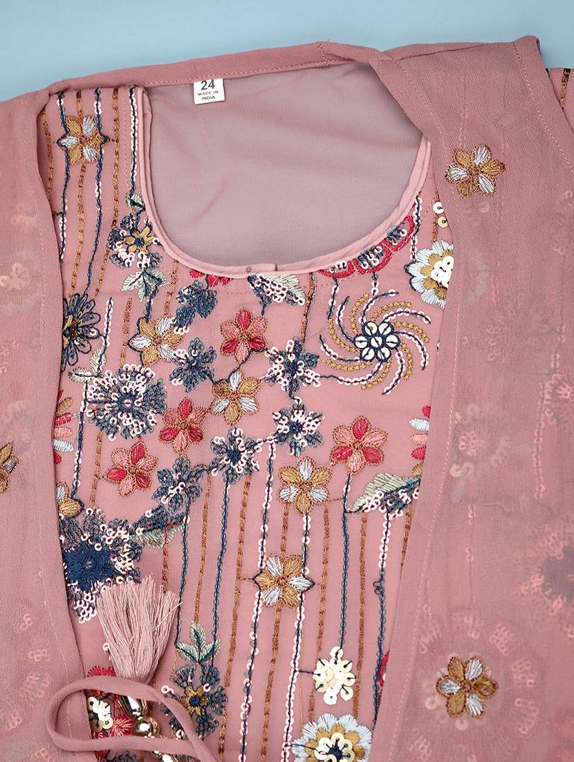girls solid with work sleeveless kurta sharara set  - 22082956 -  Standard Image - 3