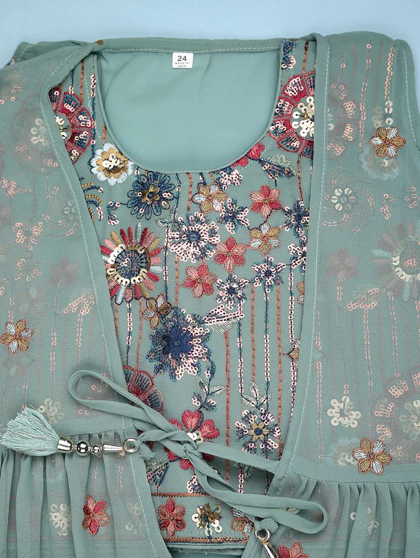 girls solid with work sleeveless kurta sharara set  - 22082957 -  Standard Image - 3