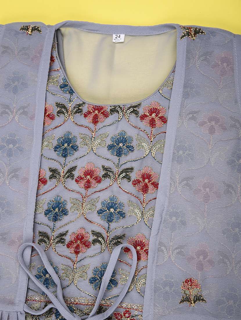 girls solid with work sleeveless kurta sharara set  - 22082959 -  Standard Image - 3