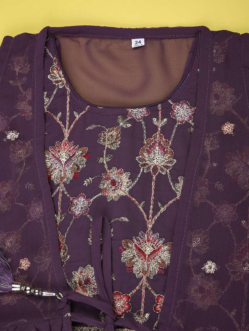 girls solid with work sleeveless kurta sharara set  - 22082960 -  Standard Image - 5