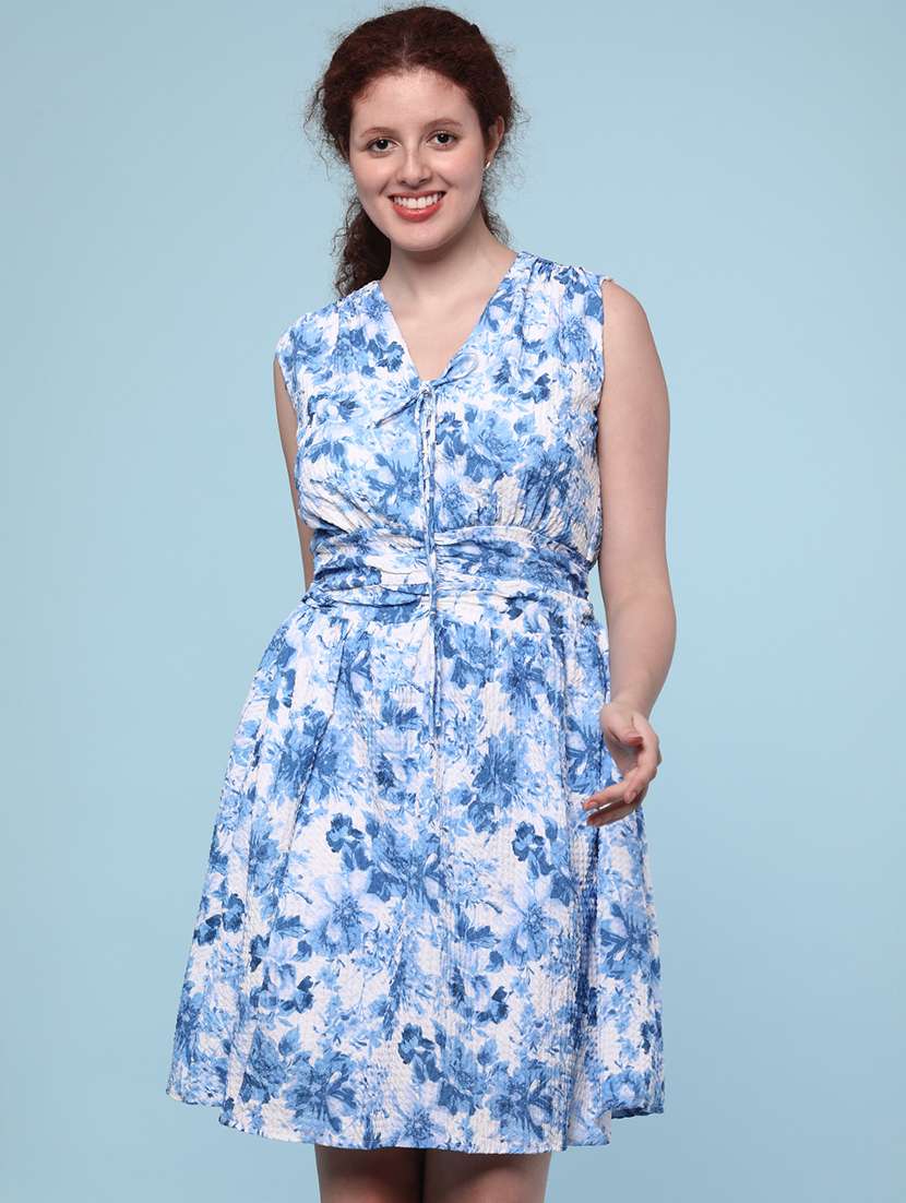 women printed sleeveless a-line dress