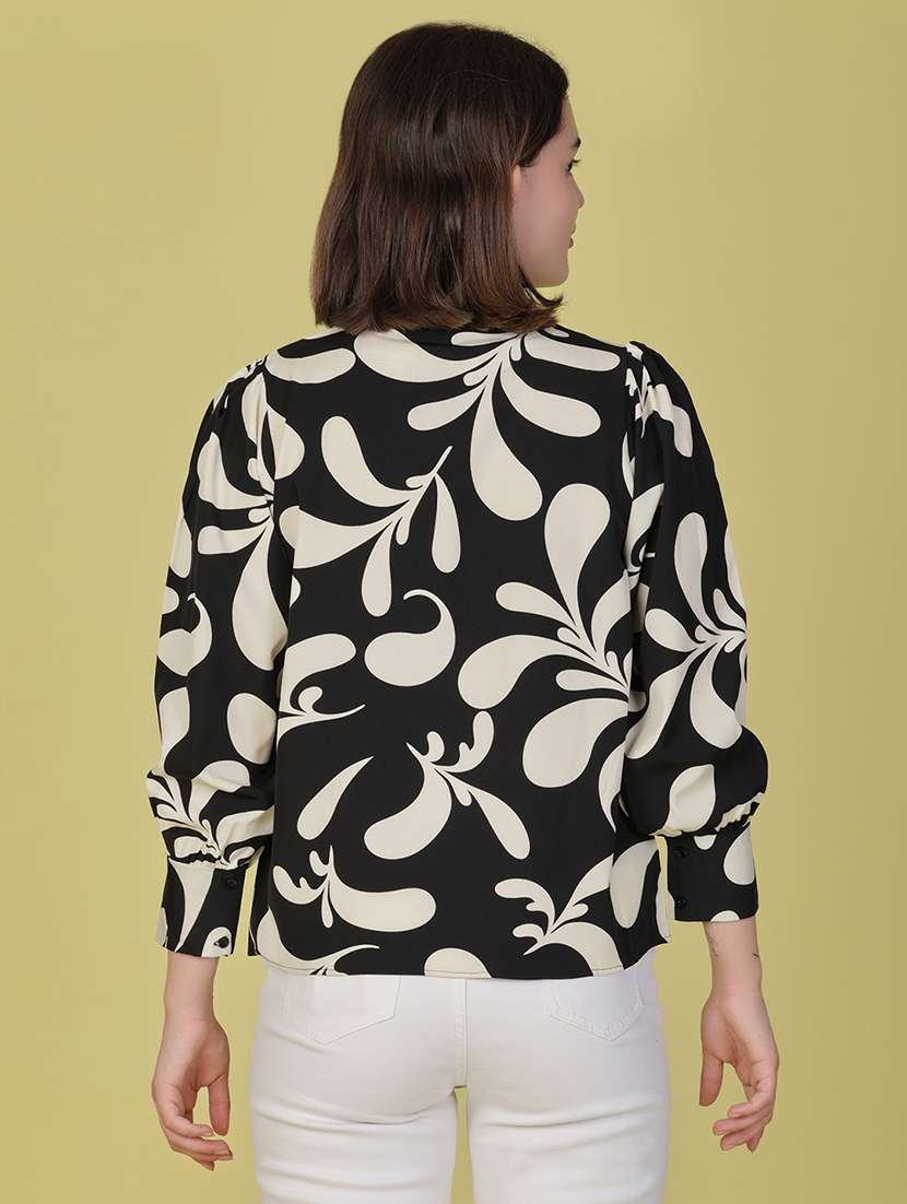 women printed puff sleeve collared shirt - 22082989 - Standard Image - 3