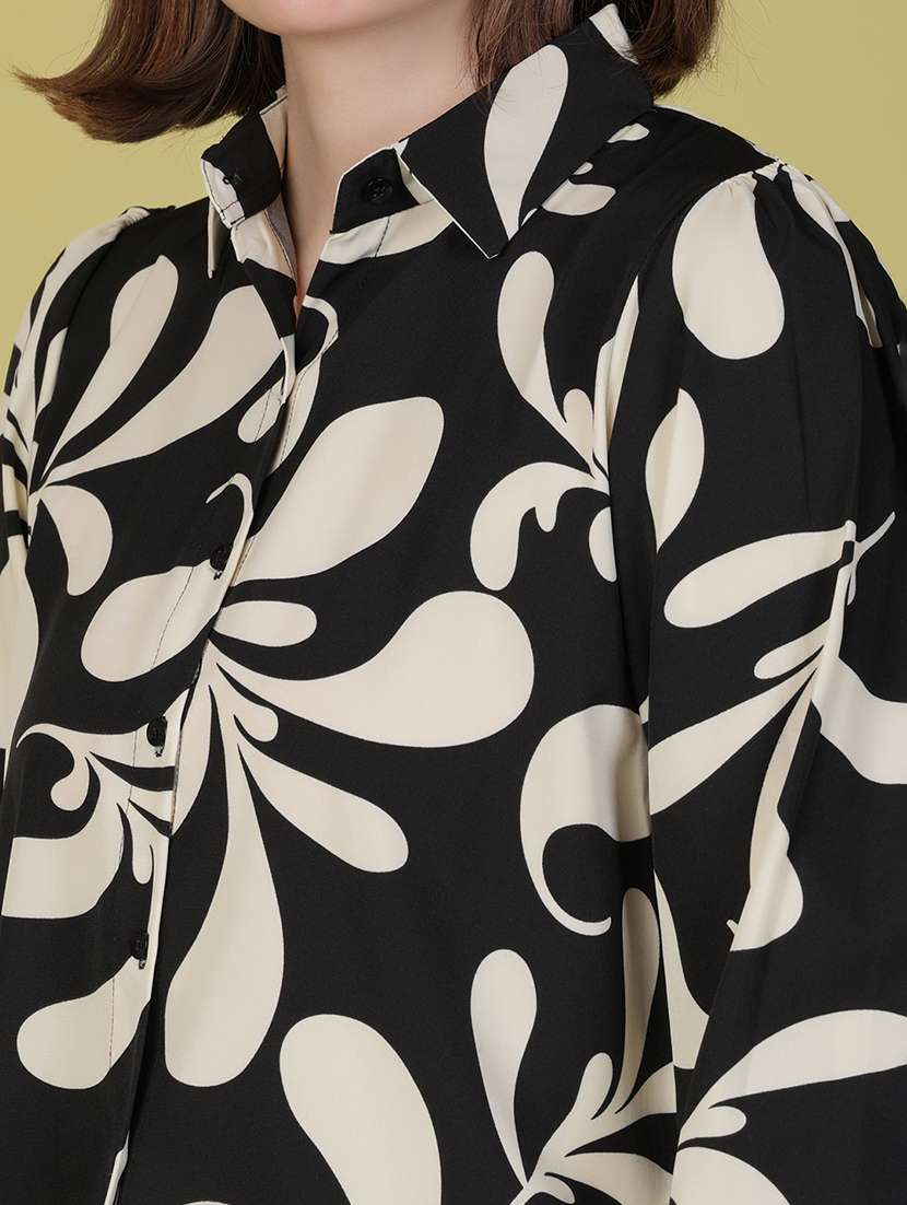 women printed puff sleeve collared shirt - 22082989 - Standard Image - 5