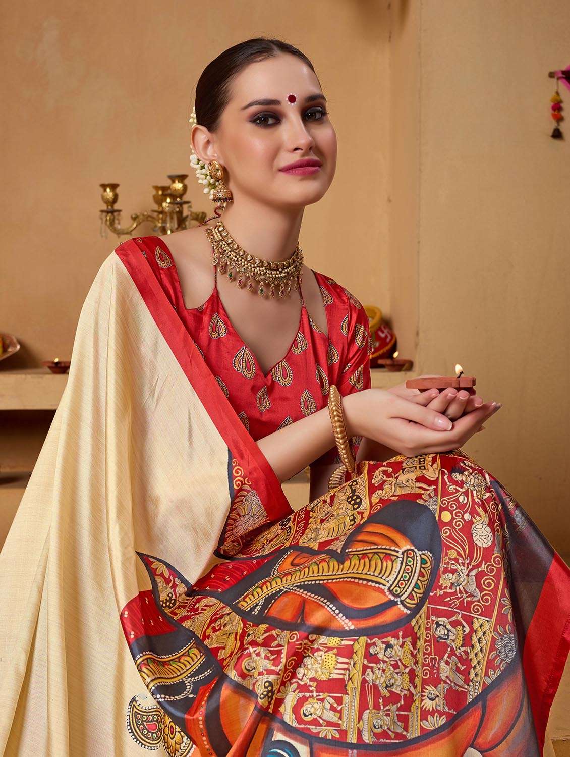 women printed casual wear saree with blouse - 22082995 - Standard Image - 3