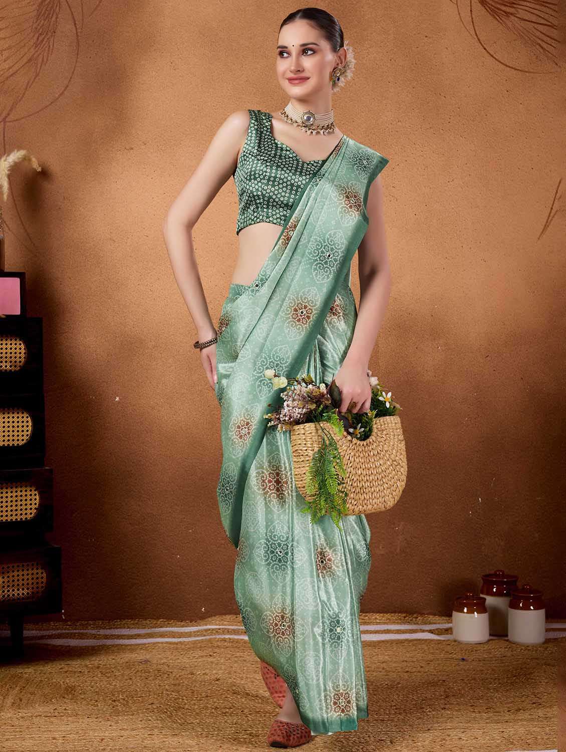 women printed casual wear saree with blouse