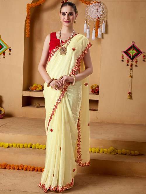 women solid with work embroidered saree with blouse - 22083007 -  Standard Image - 0