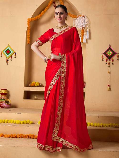 women solid with bordered saree with blouse - 22083016 - Standard Image - 0