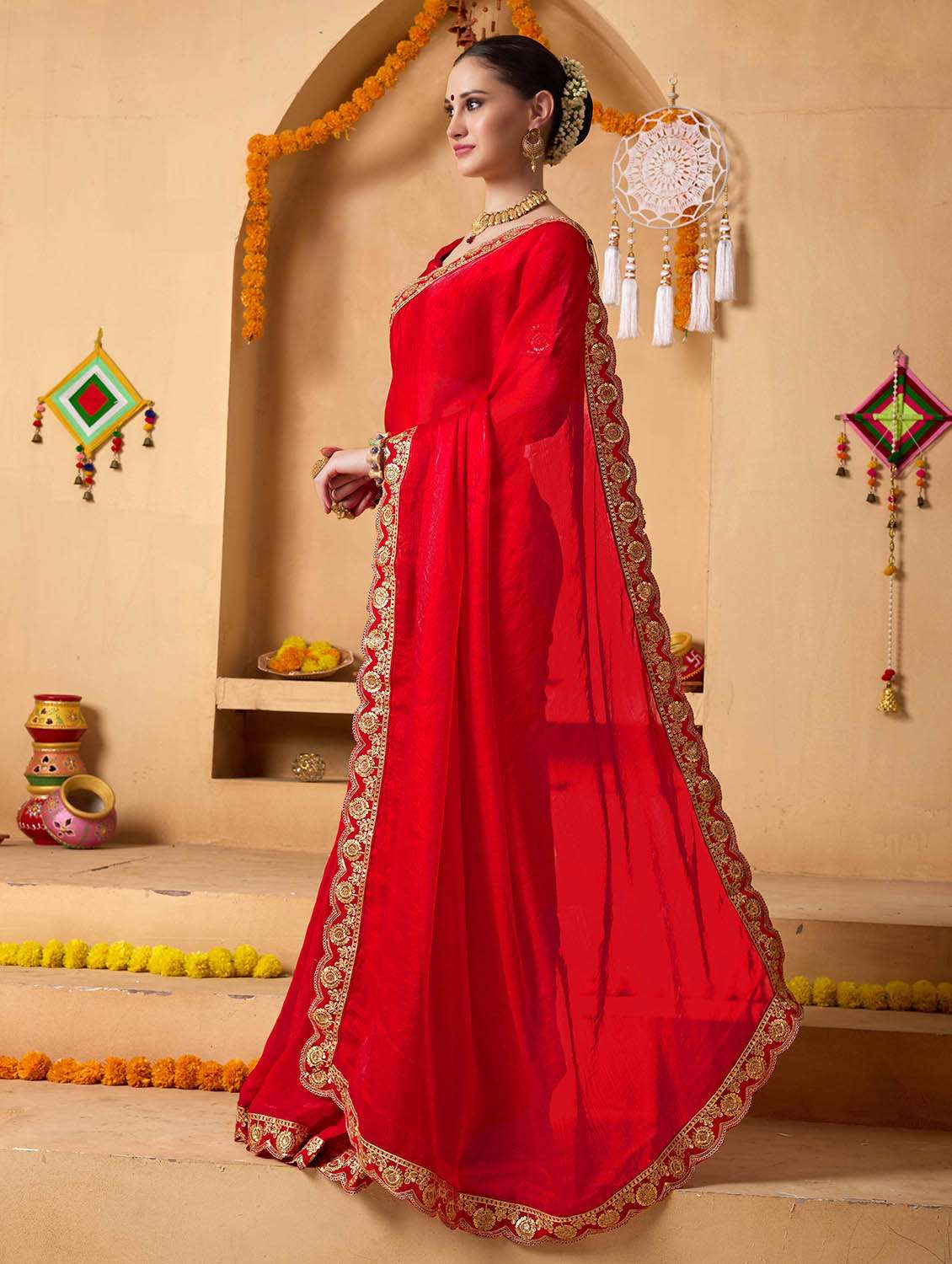 women solid with bordered saree with blouse - 22083016 - Standard Image - 3