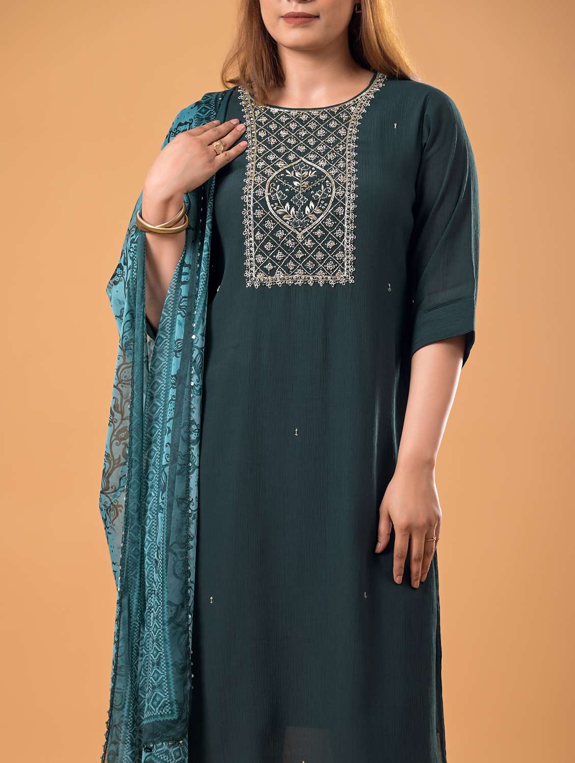 women embroidered three quarter sleeve kurta pant with dupatta set - 22083115 -  Standard Image - 5