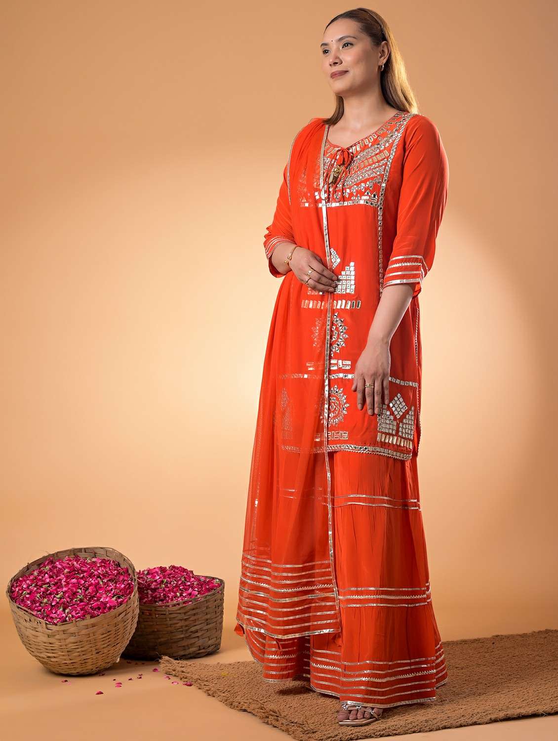 women embroidered three quarter sleeve kurta sharara with dupatta set - 22083118 -  Standard Image - 3