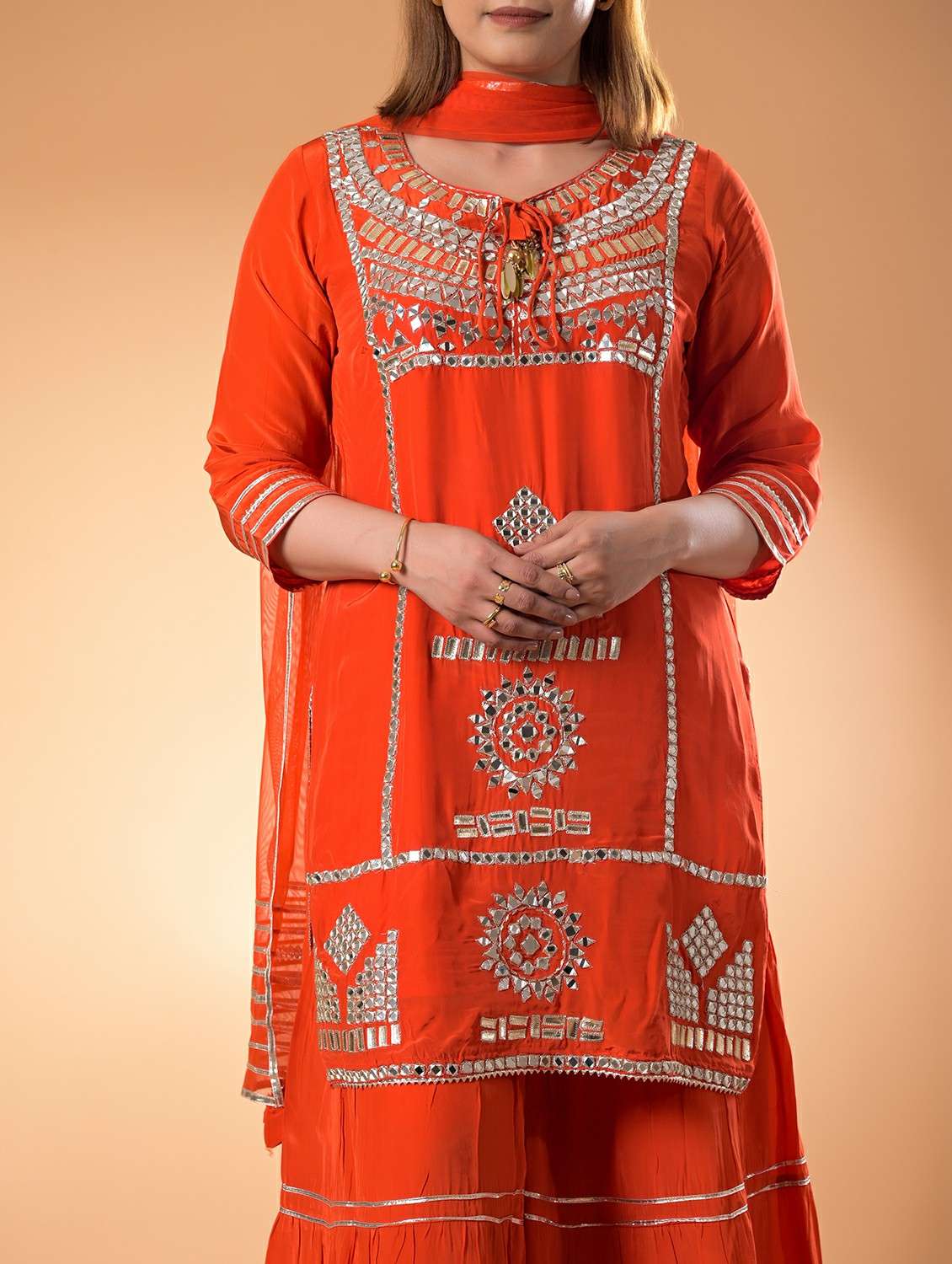 women embroidered three quarter sleeve kurta sharara with dupatta set - 22083118 -  Standard Image - 5