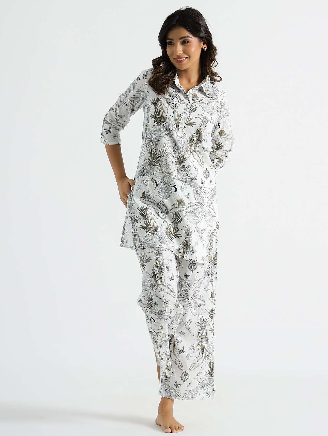 women three quarter sleeve regular fit ethnic co-ord set