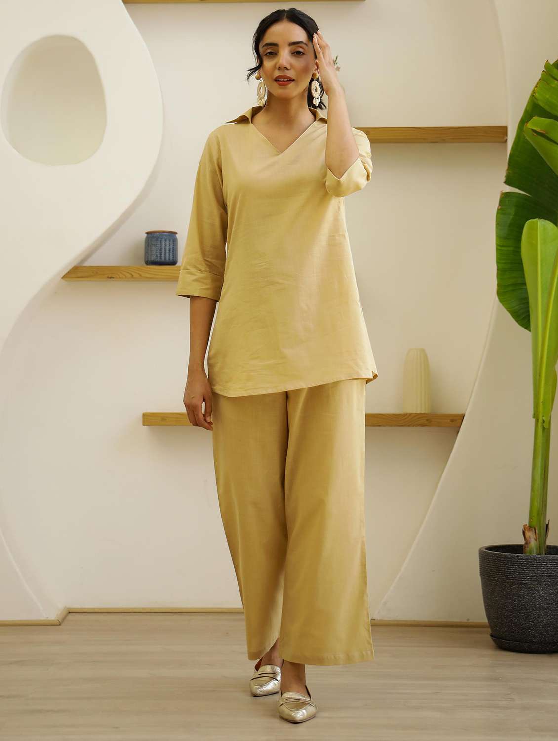 women three quarter sleeve regular fit ethnic co-ord set