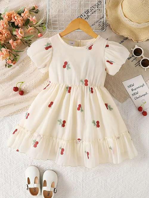 girls printed puff sleeve flared dress - 22083161 -  Standard Image - 0