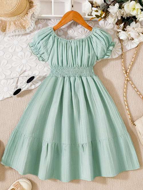 women solid puff sleeve tiered dress - 22083162 -  Standard Image - 0