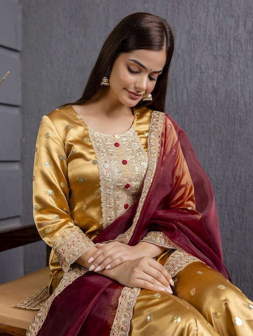 women embroidered three quarter sleeve kurta sharara with dupatta set - 22083222 - Standard Image - 5