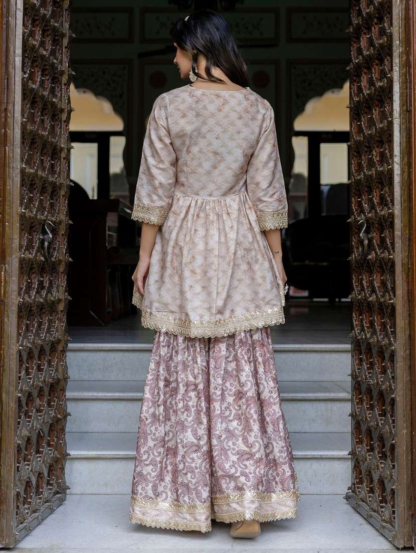 women embroidered three quarter sleeve kurta sharara with dupatta set - 22083223 - Standard Image - 5