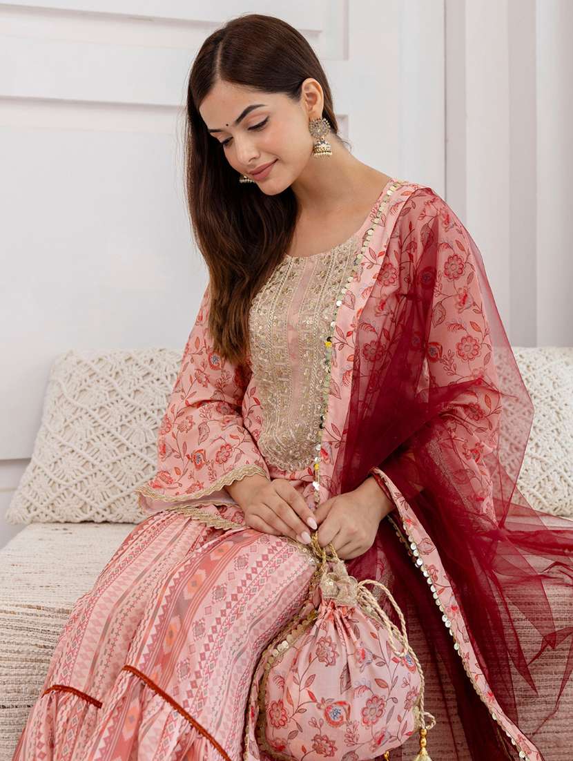 women embroidered long sleeve kurta sharara with dupatta set - 22083224 -  Standard Image - 5