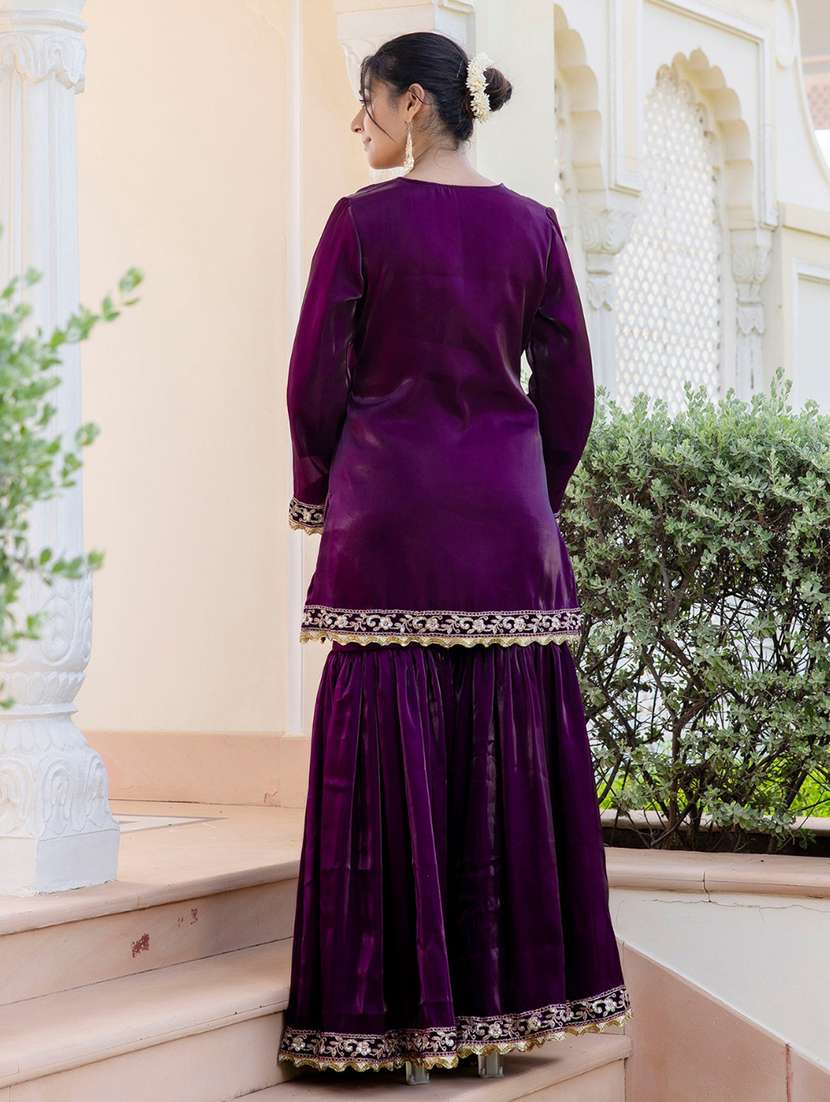 women embroidered long sleeve kurta sharara with dupatta set - 22083225 - Standard Image - 3