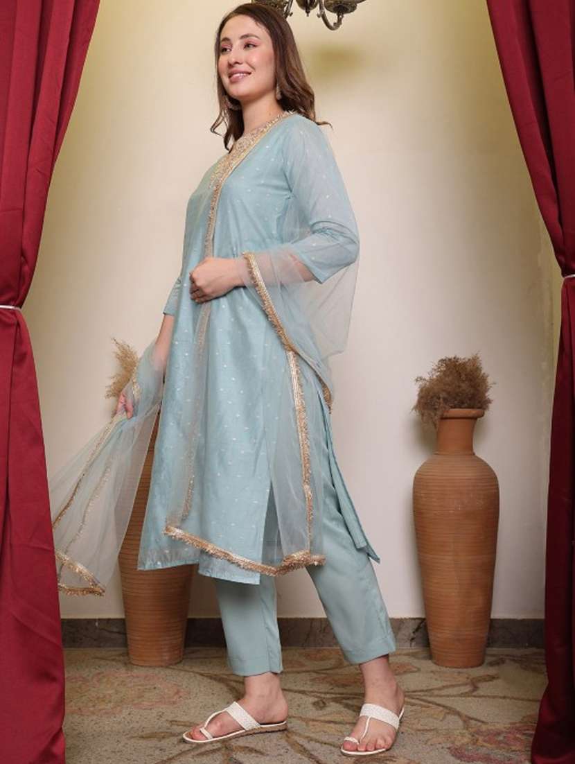 women embroidered three quarter sleeve kurta pant with dupatta set - 22083228 - Standard Image - 3