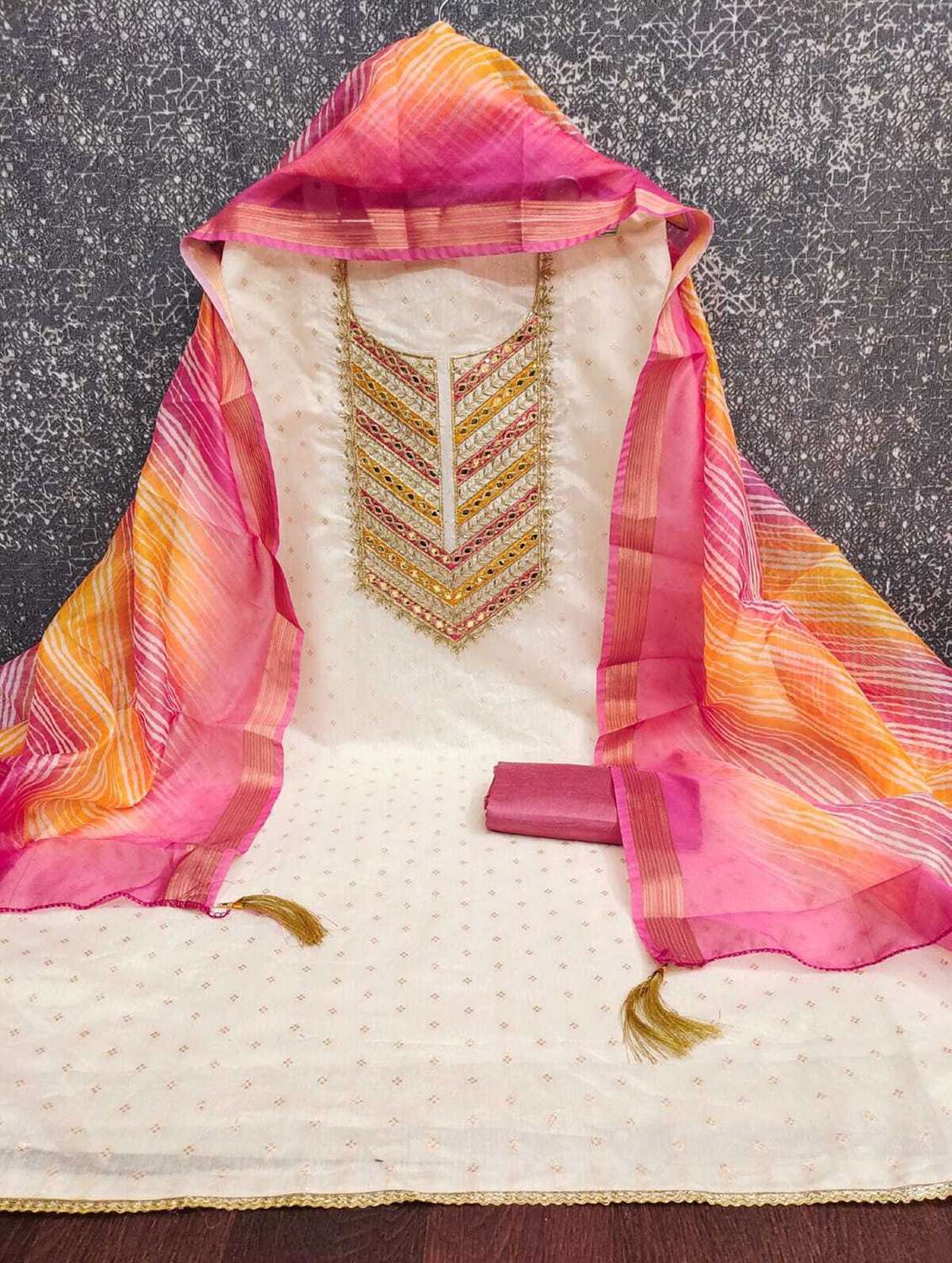 white cotton blend unstitched suit