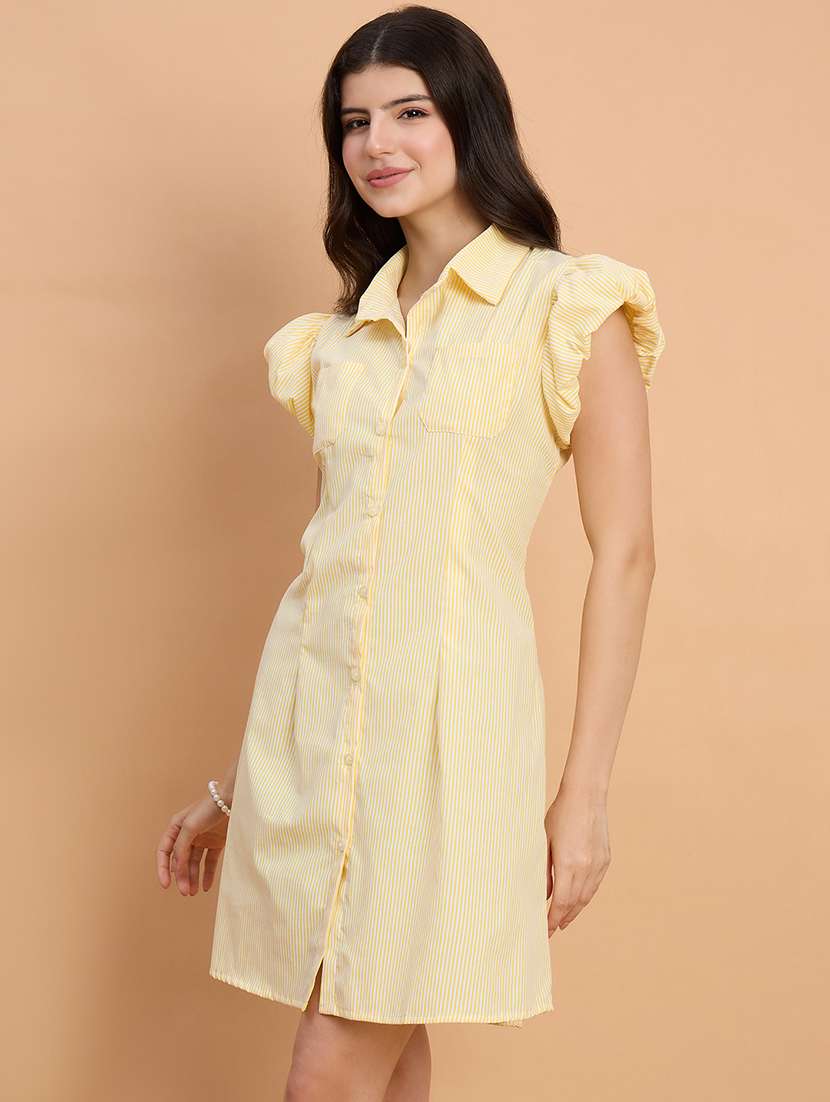 women striped puff sleeve collared shirt dress - 22083233 - Standard Image - 3