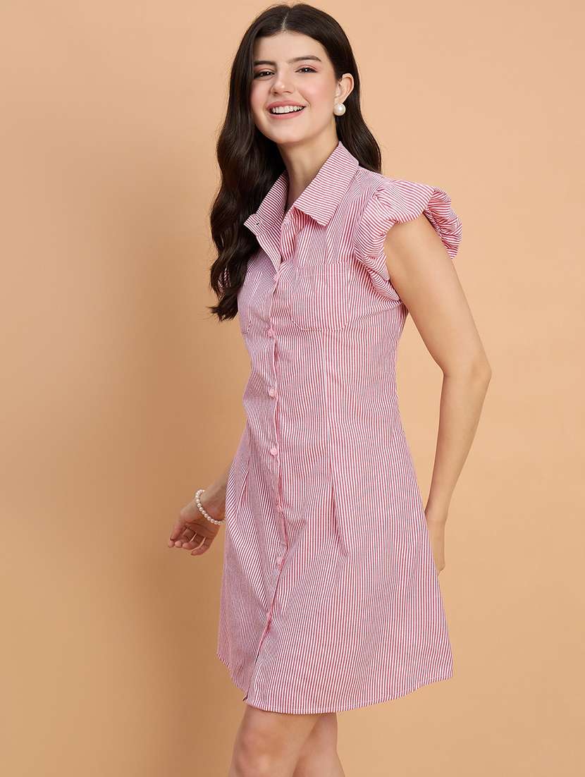 women striped puff sleeve collared shirt dress - 22083237 - Standard Image - 3