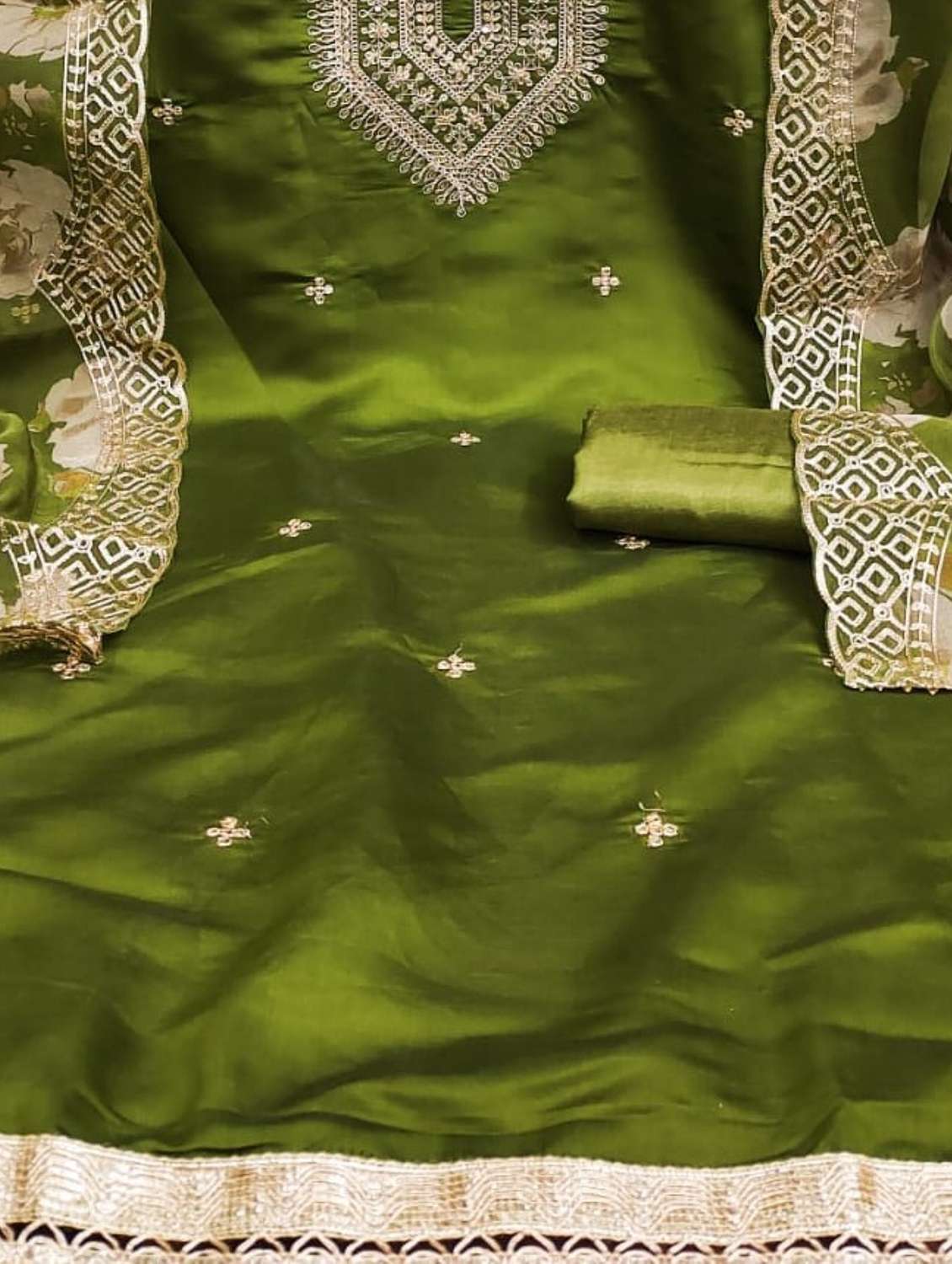 green cotton blend unstitched suit - 22083248 -  Standard Image - 3