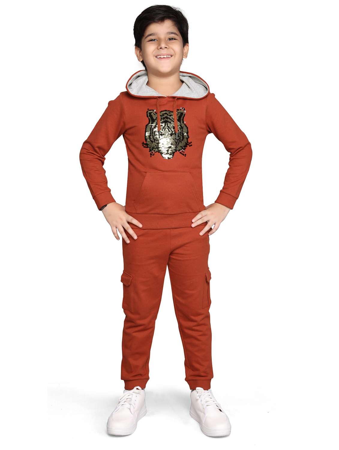 boys printed hooded full length set