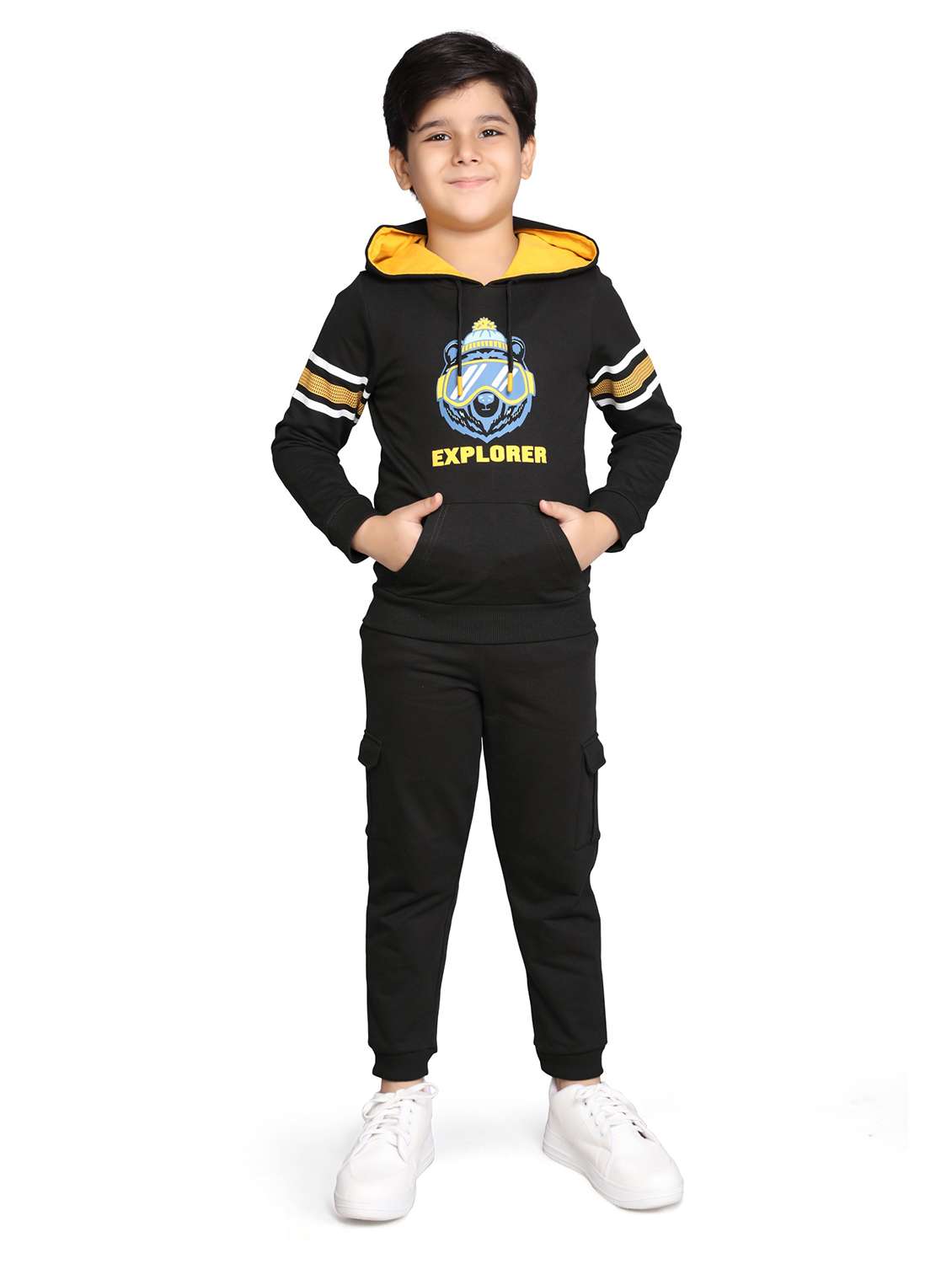 boys printed hooded full length set