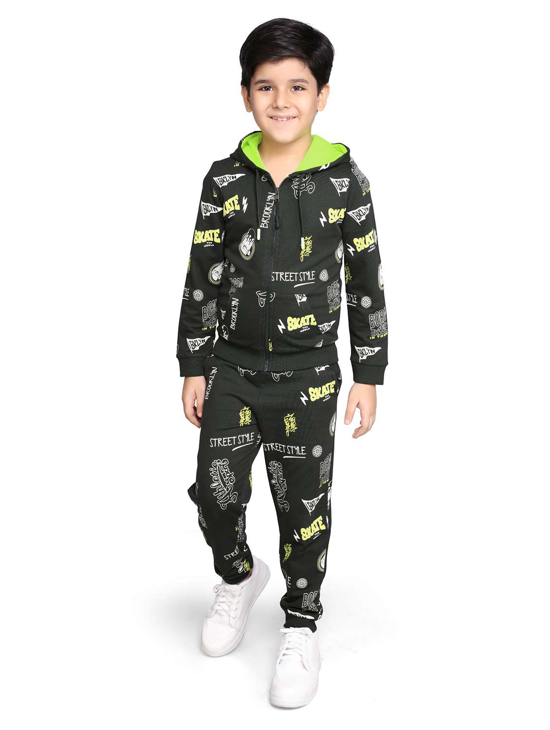 boys printed long sleeve hooded full length sets