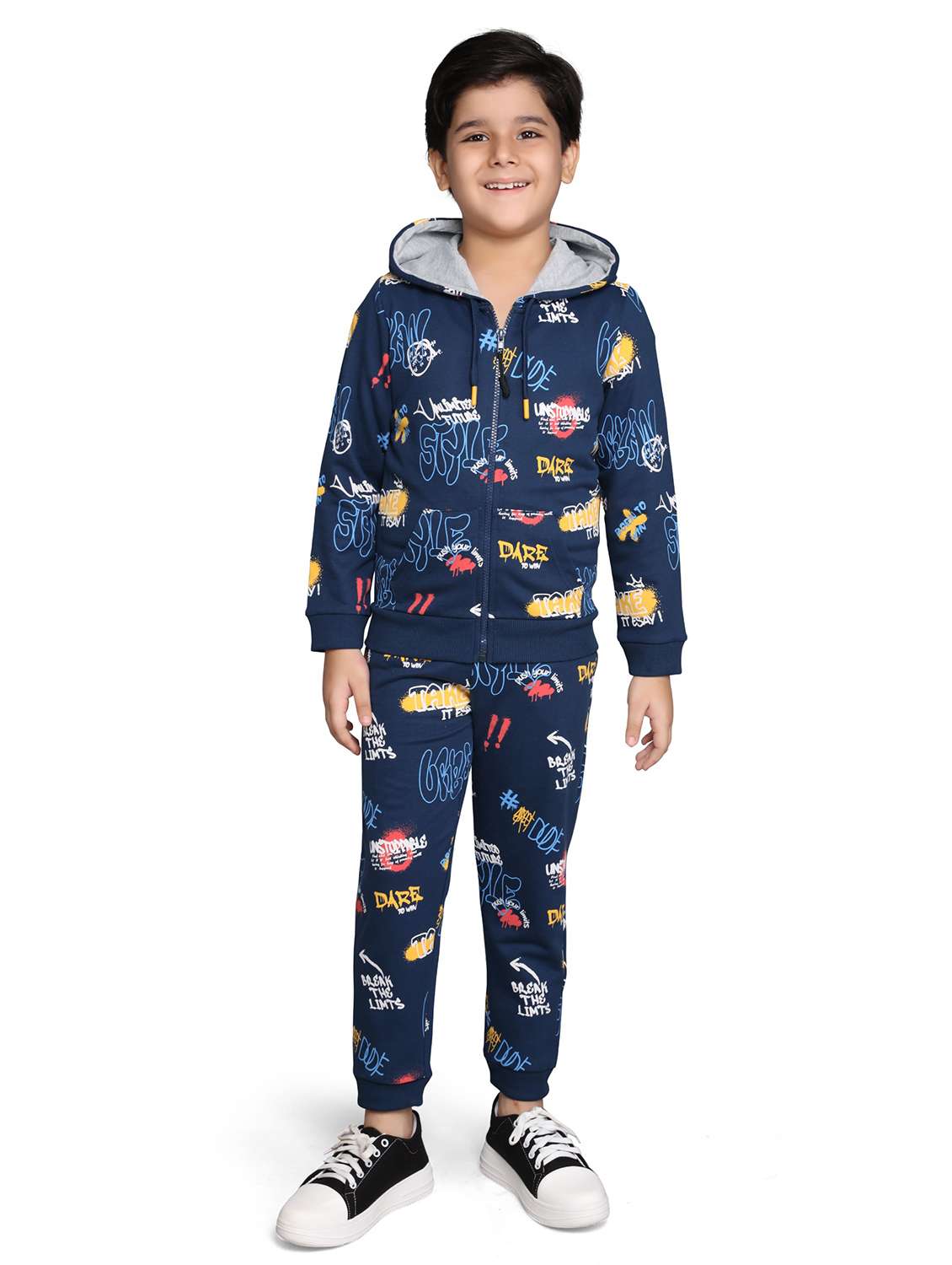 boys printed long sleeve hooded full length sets