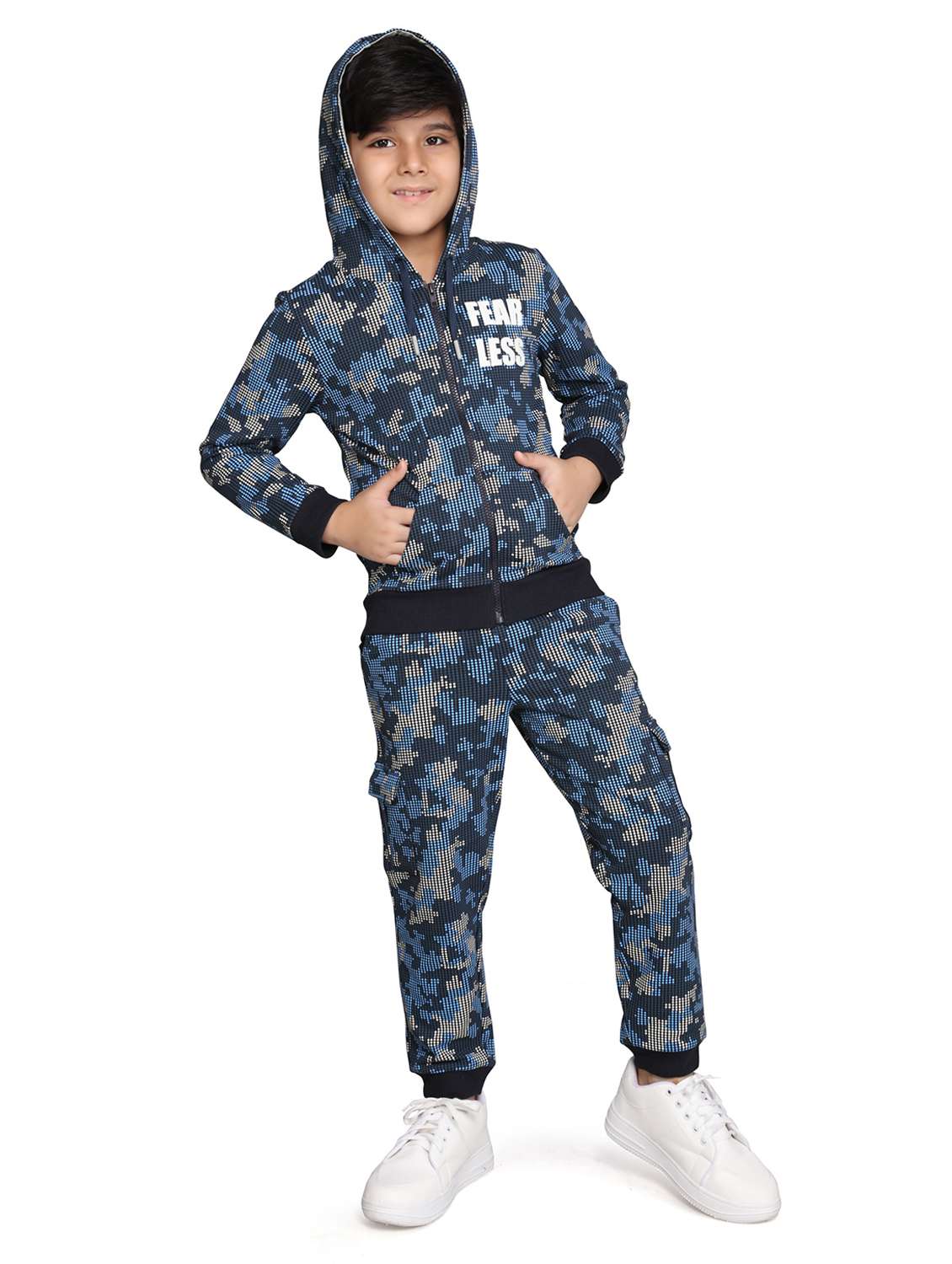 boys printed long sleeve hooded full length sets