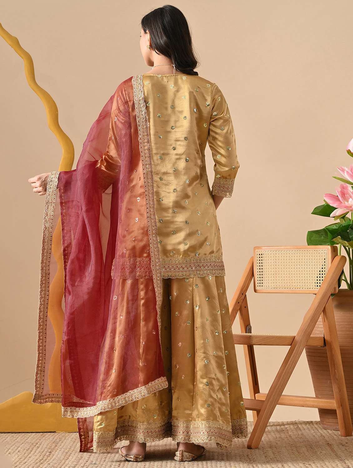 women embroidered three quarter sleeve kurta sharara with dupatta set - 22083310 -  Standard Image - 3