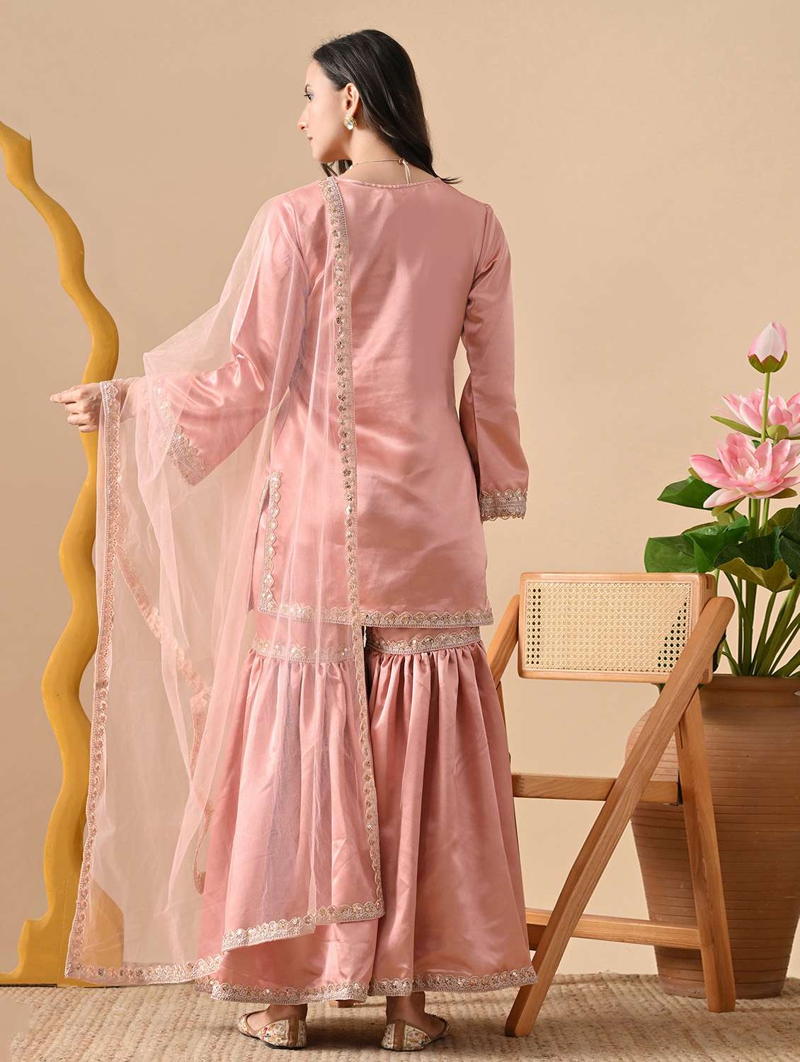 women embroidered long sleeve kurta sharara with dupatta set - 22083311 -  Standard Image - 3