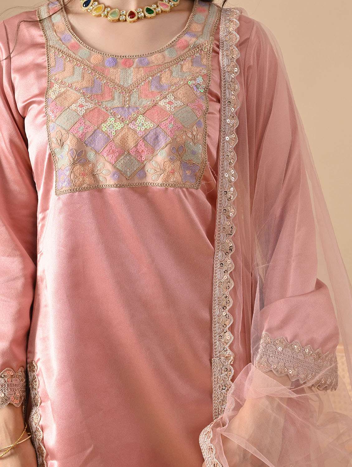 women embroidered long sleeve kurta sharara with dupatta set - 22083311 -  Standard Image - 5