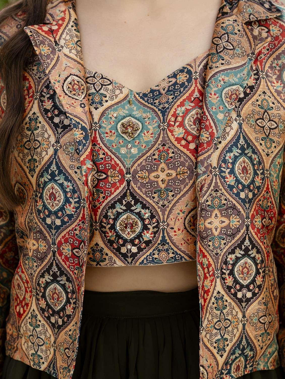 women printed long sleeve skirt top set - 22083312 -  Standard Image - 5