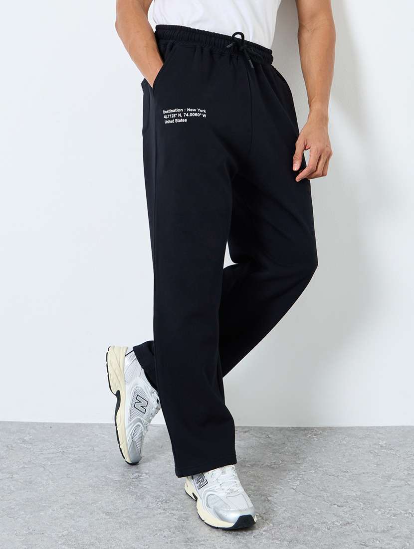 men solid mid rise full length track pant