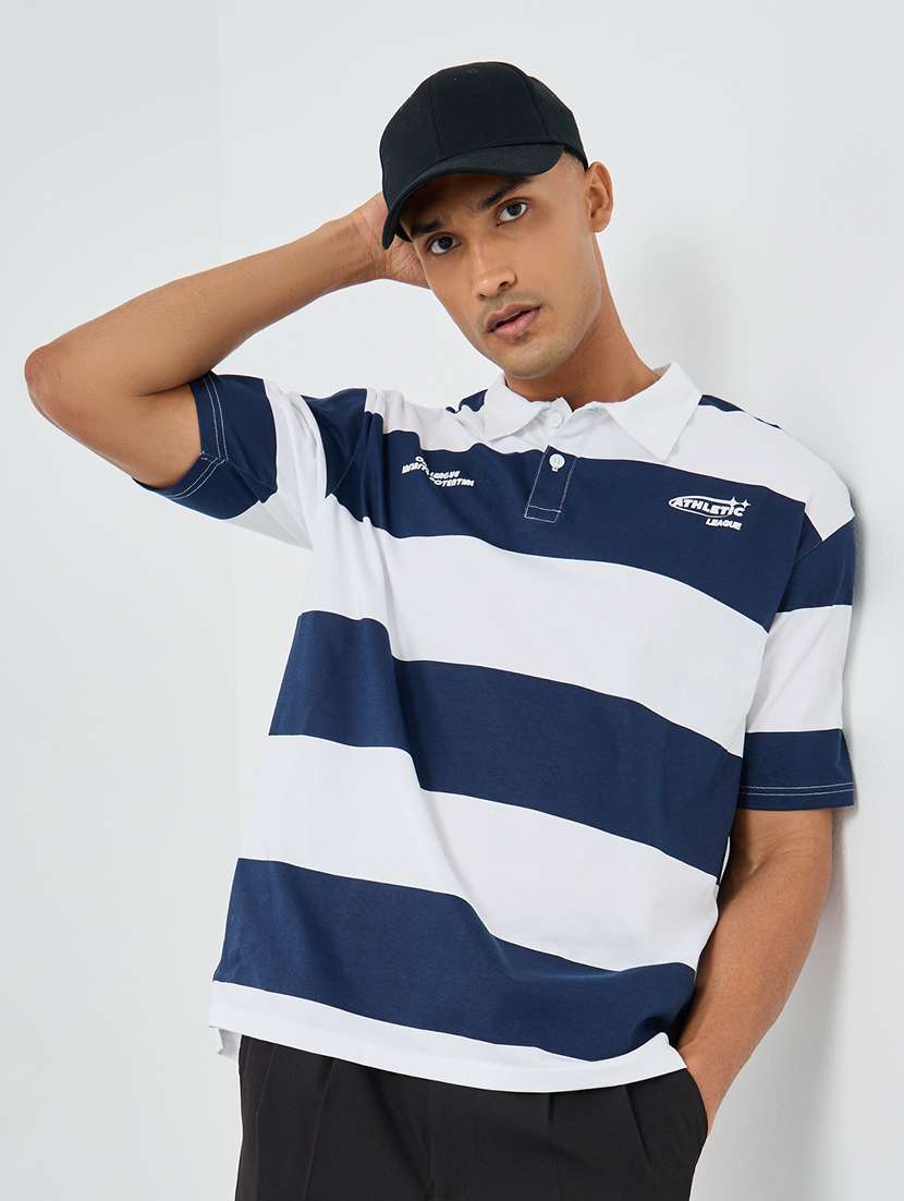 men striped short sleeve oversized polo t-shirt - 22083425 -  Zoom Image - 0