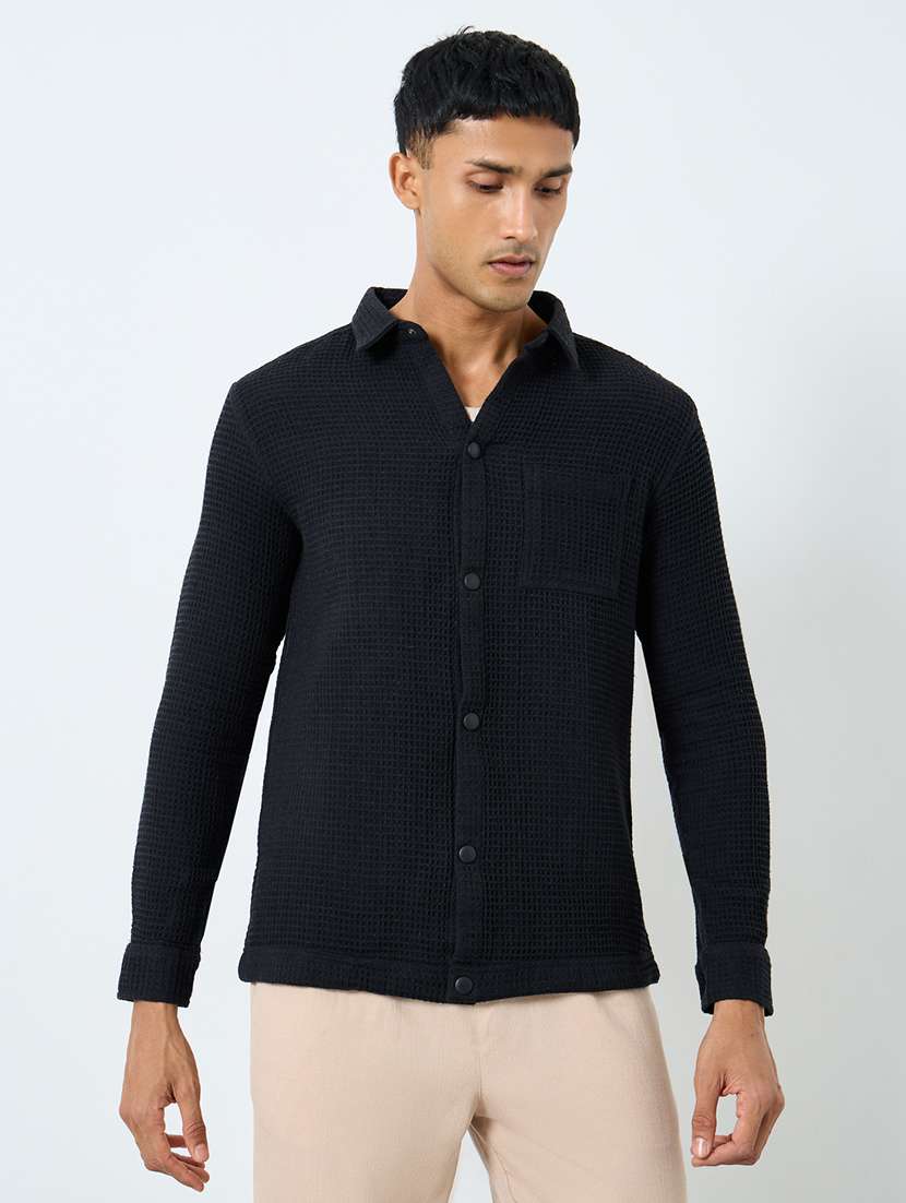 men textured long sleeve regular fit casual shirt