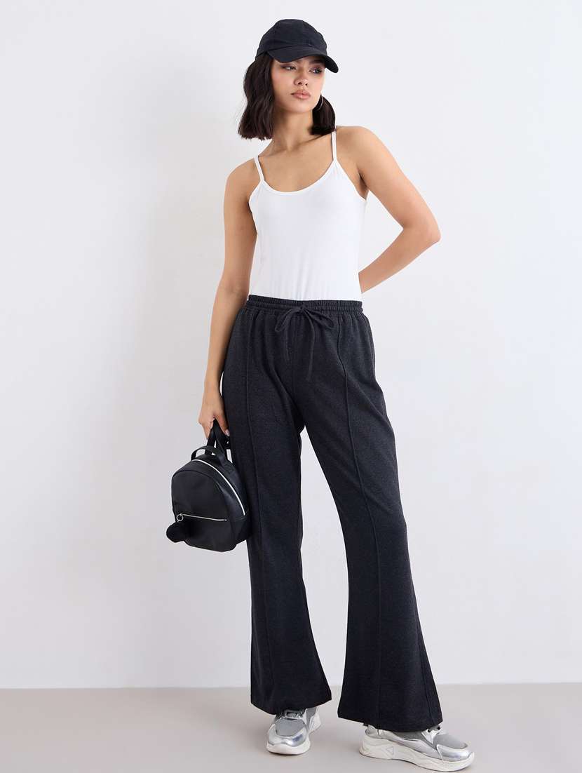 women solid high rise bootcut track pant - 22083447 -  Standard Image - 3