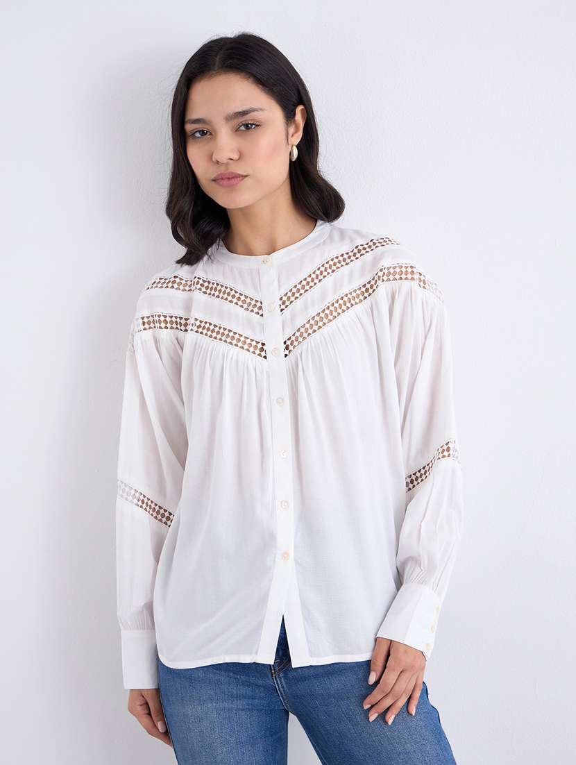 women white solid puff sleeve regular top - 22083460 -  Zoom Image - 0